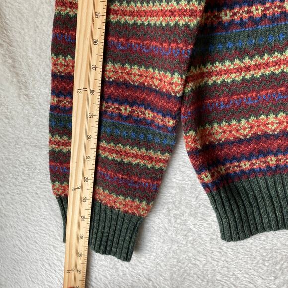 Lands End Lambswool Fair Isle Sweater Men L Green Multicolor 80s Cosby Style - Picture 9 of 9